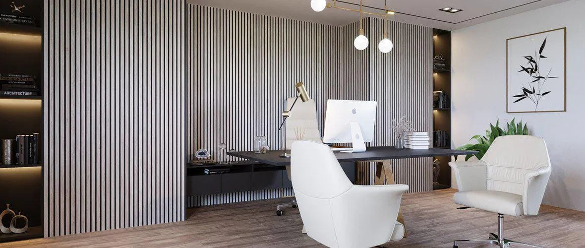 Siberian Wood Slat Wall Panelling – 280x60 cm in office interior DecorMania.eu